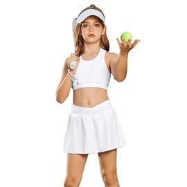 Perfashion White Two Piece Tennis Skirt Set Size 10 12 A Line Skorts Workout Outfits Pickleball Active