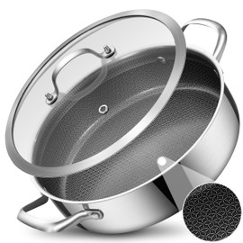 LOLYKITCH 5 QT Hybrid Ceramic Non Stick Tri-Ply Stainless Steel Sauté Pan with Lid,12 Inch Jumbo Cooker,PFOA & PFOS Free,Induction Cooking Pot, Dishwasher and Oven Safe