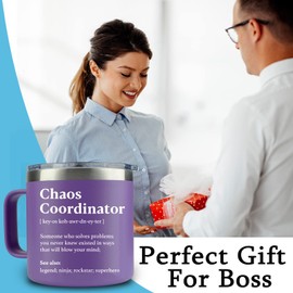 WECACYD Chaos Coordinator Tumbler Mug 14oz - Thank You Gifts for Women - Administrative Assistant Gifts, Purple Gifts for Teacher, Nurse, Coworker, Boss Lady, Office, Employee Appreciation Gifts