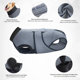 Idepet Dog Recovery Suit Female,Dogs Onesie Suit Surgery Male Breathable Pet Bodysuit for Spay Neuter E-Collar & Cone Alternative Surgical Suit Puppy Abdominal Anti Licking Wounds Shirt (Gray, M)