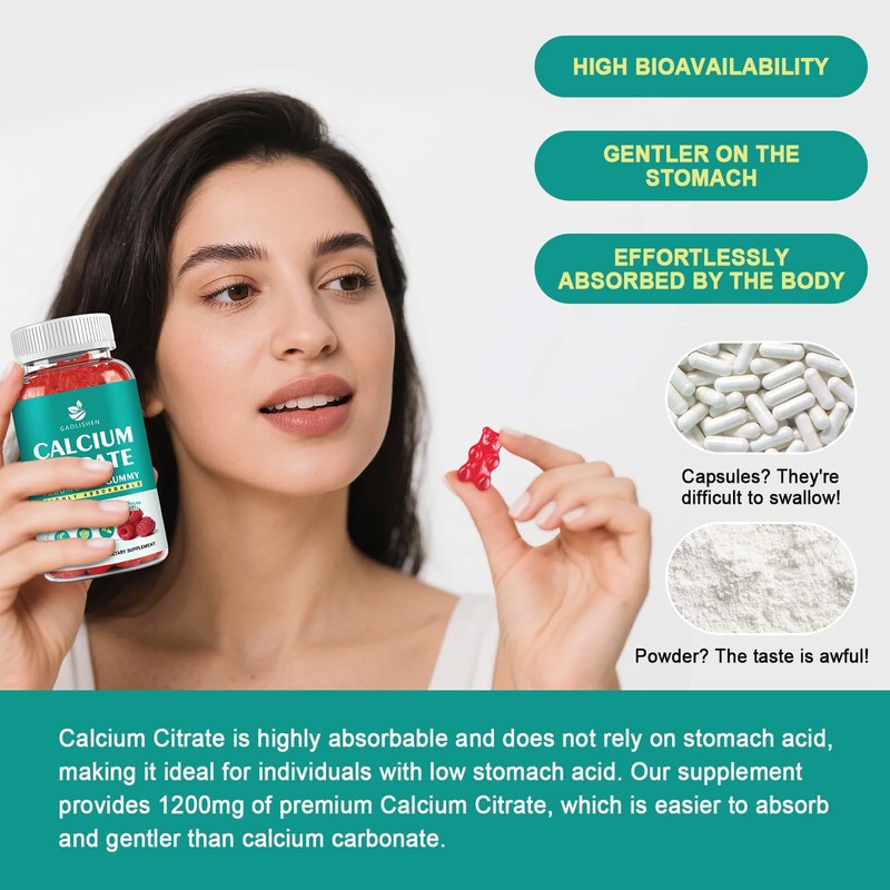 Sugar Free Calcium Citrate 1200mg with Vitamin D3 Supplements Gummies,