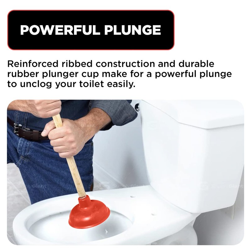 Supply Giant SU3249 Force Cup Rubber Plunger, with 18” Wooden