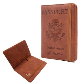 Melsbrinna Premium Leather Passport Holder Covers Case, Waterproof Rfid Blocking Travel Wallet Passport Holder with Pen Holder, Cute Passport Book for Women/Men, Dark Brown, Travel