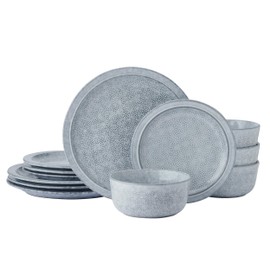 Pfaltzgraff Blooming Meadow 12 Piece Plates Bowls Dinnerware Set, Service for 4, Blue
