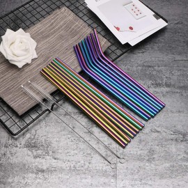 HOMQUEN Pajitas de Acero Inoxidable Coloridas de 18 Piezas, pajitas Arcoiris de Bebida Reutilizables de 8.5 '', con Estuche portátil (8 Rectos / 8 doblados / 2 cepillos)