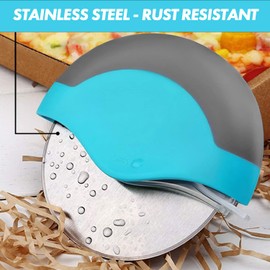 MJW Stores 4" Pizza Cutter with Stainless Steel Blade & Removable Shield - Modern Design - Ergonomic Handle for Comfortable Easy Cuts - Dishwasher Safe