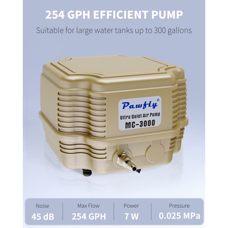 Pawfly 254 GPH Aquarium Air Pump Adjustable Quiet Oxygen Aerator