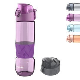 Zweikell Trinkflasche 650ml, Tritan Wasserflasche, BPA Frei, Wasserflasche auslaufsicher für Kinder, Schule, Sport, Uni, Outdoor, Mit Flaschendeckel Geschenk, Silikon rutschfeste, Lıla
