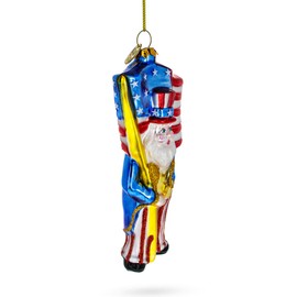 Patriotic Santa Carrying American Flag Blown Glass Christmas Ornament