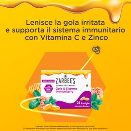 Zarbee's Gola & Sistema Immunitario Gusto Classico/Original, Integratore difese immunitarie per adulti e bambini 6+ anni, Pastiglie gola irritata, Senza glutine e senza lattosio, 24 pastiglie