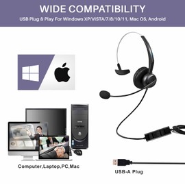 Combrite USB Single Ear Headset With Microphone, PC Headset with Noise Cancelling & Audio Controls, USB Wired, Computer Headphone For Business, PC, Laptop, Office, Call Centre, Skype, Zoom Etc