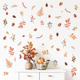 Watercolor Fall Leaves Wall Decals Vintage Floral Wall Stickers Autumn Decoration Decals Peel and Stick Rustic Maple Leaves Wall Art Murals for Living Room Kids Bedroom Kitchen Thanksgiving Home Decor