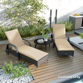 Outsunny Outdoor Lounge Chair Cushion Set of 2, UPF50+ 200gsm Fabric and 25D High-Density Foam, Foldable Patio Chaise Lounge Cushion Set, Fade Resistant for Lawn Pool, 76" x 23", Beige