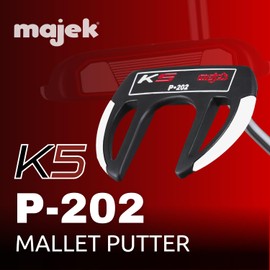 Majek K5 P-202 New Red and Black Golf Putter Right Handed Club Claw Style Mallet 36 Inches Precision Steel Shaft Senior Flex Plus 1 inch Over Men's Standard Length Perfect for Lining up Your Putts