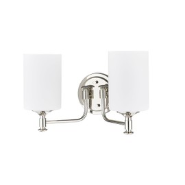 ML Lighting | Ailey Collection | 91032-PN | 2 Light Vanity in Polished Nickel Finish with Etched Opal White Glass Shade | Versatile Design That adds High-End Texture and Elegance to Your Bathroom