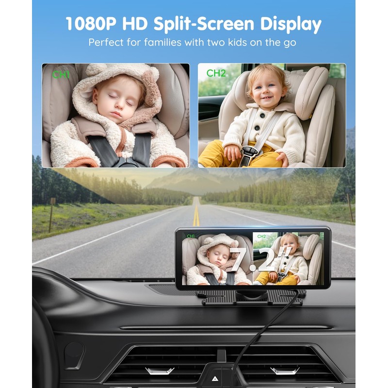 Babyvue BV3PRO 7.2" 1080P HD Dual Camera Car Baby Monitor