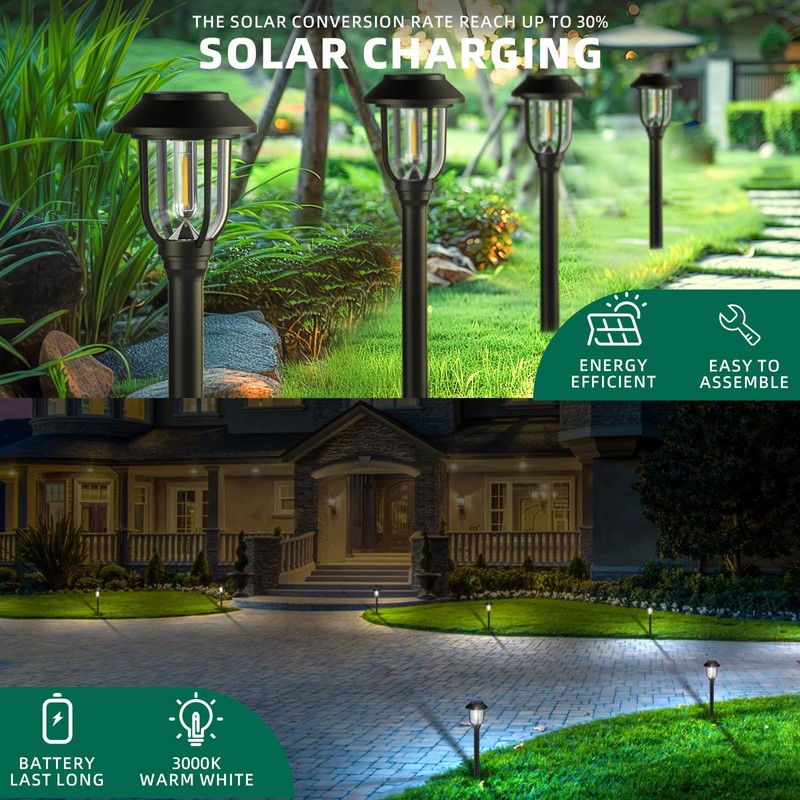 ILANCK 12 Pack Solar Lights Outdoor, 6000K Solar Pathway Lights