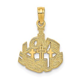 Jewels By Lux 14K Yellow Gold I Love Jesus Block with Small Crosse Pendant