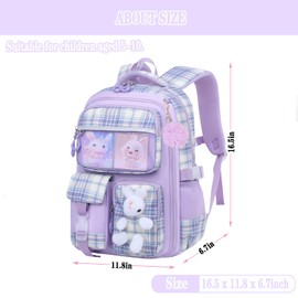 KBGPW 3pcs Girls Backpack With Lunch Box & Pencil Case,Cute Rabbit Kids School Backpack Set For Kindergarten & Elementary School (Style B Purple-16.5in)