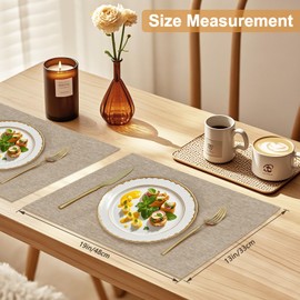 Dual-Layer Linen Style Fabric Placemats, 8-Pack Wrinkle & Fade Resistant Table Mats for Kitchen/Dining Table, Thick Cloth Place Mat Heat/Stain/Scratch Proof Machine Washable (19x13, Linen Color)