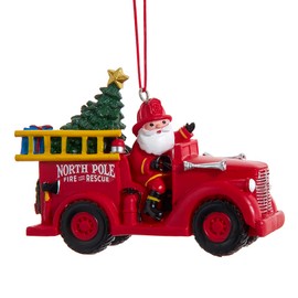 Kurt Adler 3.75 Inch Santa in Firetruck Ornament