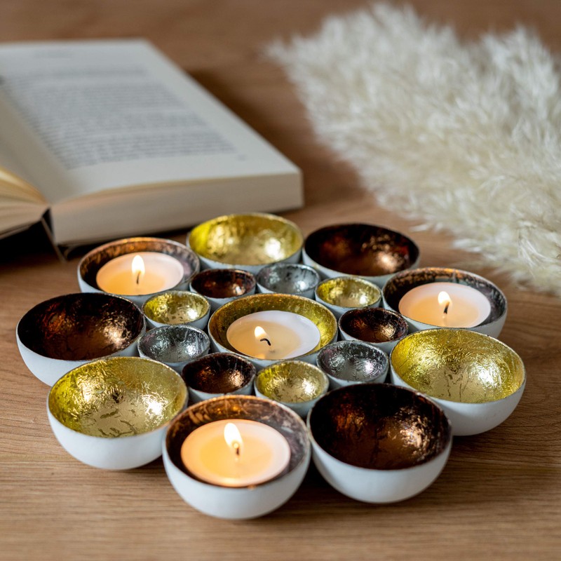 ZEYA Tea Light Holder, Gold/Silver/Copper-Coloured, Metal, Perfect Table Decoration for