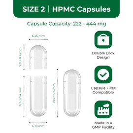 MéipaLien HPMC Empty Capsules Size 2-100 Clear Count Pill Capsules Empty - Plant-Based Cellulose | Vegetarian, Halal, Non-GMO | for DIY Supplement & Herbal Filling