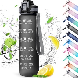 Gobravio Sports Water Bottle 1L, Leak Proof Water Bottle with Straw for Men & Women Reusable Durable BPA Free Tritan Drinking Cup with Brush
