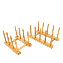 Castuvy 2 Pcs Household Kitchen Natural Bamboo Drain Dish Rack, Multifunctional Cup and Book Storage Rack, 8"(L) x 4.5"(W) x 4.2"(H), 6"(L) x 4.5"(W) x 4.2"(H)