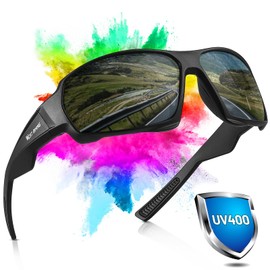 HONGYEA Cycling Glasses Sports Sunglasses for Men UV400 Protection Polarised Sports Glasses TR90 Frame for Outdoor Sports Cycling Driving Running Fishing Climbing Ski, black