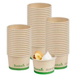 Restaurantware-Sustain 3 Ounce Paper Soup Containers, 50 Disposable Ice Cream Cups - Lids Sold Separately, With PLA lining, Bamboo To Go Hot Soup Bowls, Compostable, Greaseproof