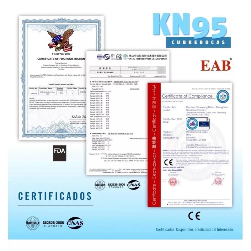 EAB Mascarilla Kn95 Con Válvula (20 Piezas) Certificados