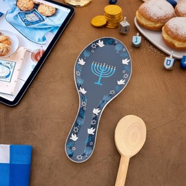 UPware Hanukkah Melamine Spoon Rest, Cooking Spoon Holder for Stove Top, Kitchen Counter, and Dining Table, 9.625 Inch, Blue