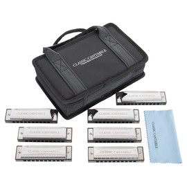 Classic Cantabile AHBS-7 Alabama Blues Harmonica 7 Harmonica Set - Diatonic Harmonicas in Different Tunings - 10 Brass Reeds - Stainless Steel Case - Includes Case and Cleaning Cloth