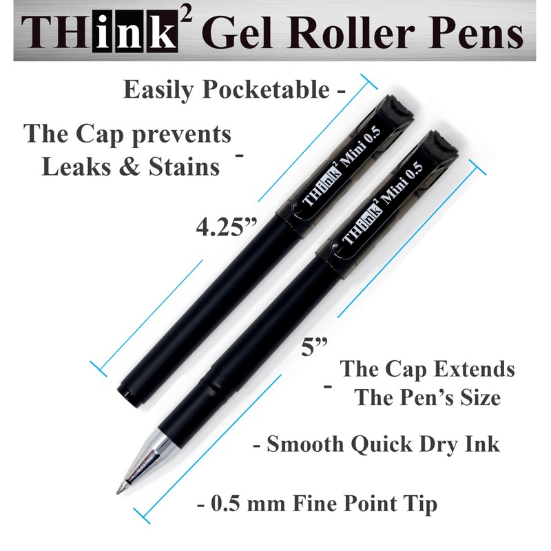 THINK2MASTER [24 Pens - Black Ink Think2 0.5mm Pocketable Mini