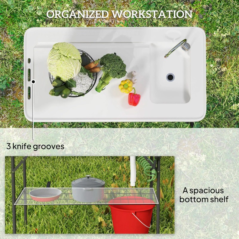Portable White Folding Fish Cleaning Table with Sink Faucet Drainage