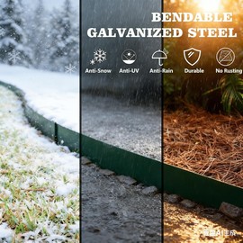 A ANLEOLIFE 20FT Galvanized Steel Landscape Edging, 6-Pack 40" L x 8" H Hammer-in Metal Garden Border with 10 Stakes for Lawn, Pathway, Flower Beds – Green