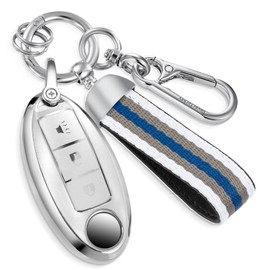Coverforkey for Nissan Key Fob Cover with Nylon Webbing Keychain, Fashionable Matte Metallic Soft Case for for Altima Sentra Maxima Rogue Armada Key Shell (Silver, A1), Silver, A1