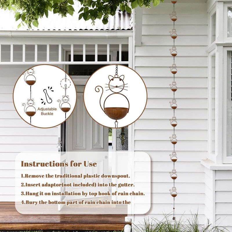 giole 10.53ft Rain Chain for Outside, Rain Chain with 10