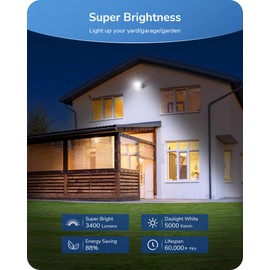 EDISHINE LED Flood Light Outdoor, 3400LM 24W LED Security Light, 5000K Daylight White & CRI 70+, IP65 Waterproof Flood Lights Outdoor for Garage, Backyard, Patio, Garden, Porch, Stair