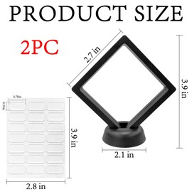 MCCVBFHH 2 Pcs Challenge Coin Display,3D Floating Display Case,Transparent Floating Frame for Displaying Jewelry, Specimens, Badges, Coins Ollections and Displays(Base+Non-Marking Adhesive)