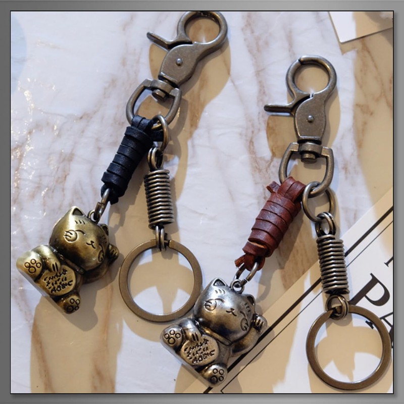 Buzz Selection AC185 Keychain, Cat, Maneki Neko, Retro, Simple, Charm,