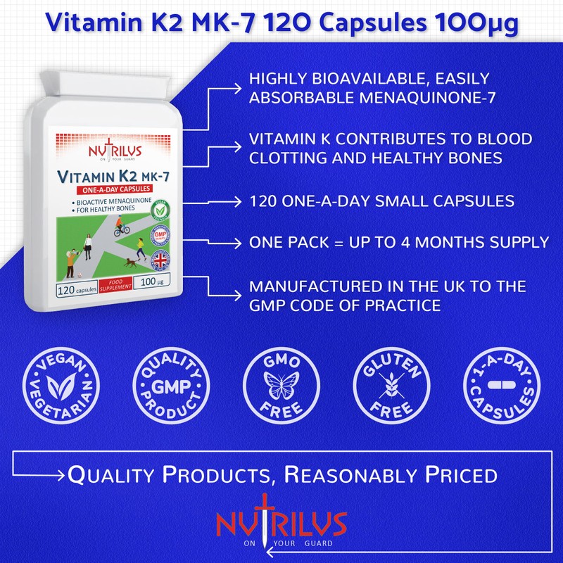 Nutrilus Vitamin K2 MK-7 120 Daily Capsules 100mcg - Highly