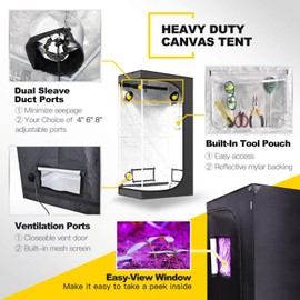 iPower Hydroponic Water-Resistant Grow Tent, 36x20x62in, Black