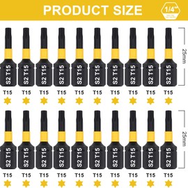 DAKCOS T15 Torx Bit, Impact Driver Bits, 1/4" Screwdriver Bit Sets, 20PCS Premium S2 Alloy Steel Bits, 25mm Long