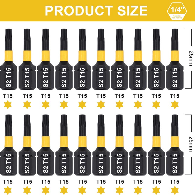 DAKCOS T15 Torx Bit, Impact Driver Bits, 1/4" Screwdriver Bit