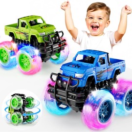 Monster Truck Toys for Toddler Boys Gift:2 Pack Jam Trucks for Boys Age 3-4,Hot Light-Up Wheels Monster Trucks for Kids Ages 4-8,Pull Back Cars for 3+ Year Old Girls,Birthday Gifts for 3 Year Old Boy