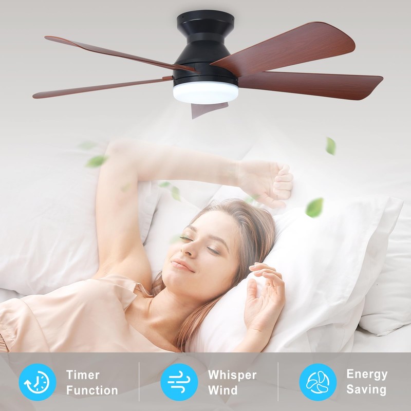 Depuley Modern Ceiling Fan with Light: 42-Inch Black Small Fans