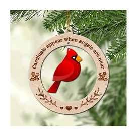 HYTURTLE Memorial Cardinal Christmas Ornament Tree Decoration Gifts for Loss of Loved Ones - Memorial Sympathy Gifts - Remembrance Ornament Decor - Cardinal Acrylic Circle Ornament Xmas Keepsake