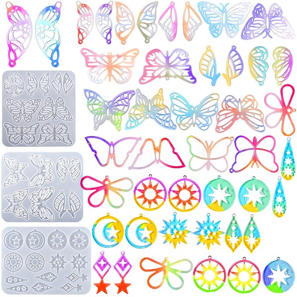 Szecl 3Pcs Earring Resin Mold 32 Cavities Butterfly Astronomy Epoxy